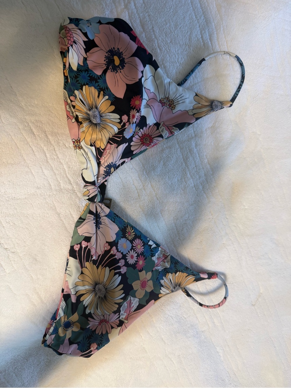 O'Neill Floral Triangle Bikini Top - Black, Pink & Yellow
